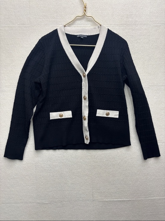 Adrianna Papell Sweaters - Adrianna Papell | XL Black and White Contrast V-Neck Cardigan Sweater
